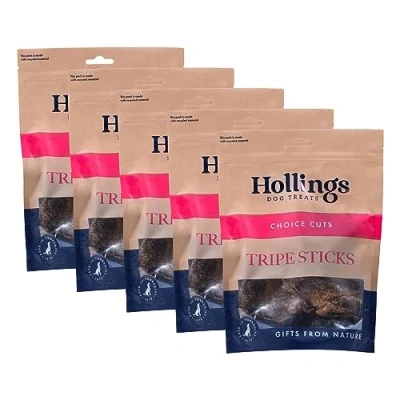 Image of Hollings Tripe Sticks Dog Treats, 100% Natural Air Dried Chews for Adult Dogs, Grain Free &amp; High in Protein 500g (Pack of 5)