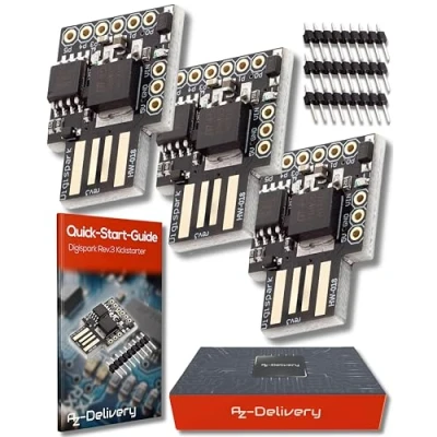 Image of AZDelivery Compatible With ATTiny85 Digispark I2C LED Rev.3 Kickstarter 5V IIC SPI USB Development Board 6 I/O Pins Arduino Including E Book! (Pack of 3)