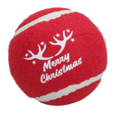 Image of AB Tools 1PK Extra Large Dog Festive Red &#039;Merry Christmas&#039; Tennis Ball Gift