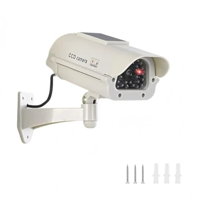 Image of Twilight Garage Solar Powered Dummy Camera, Fake Security Camera CCTV Surveillance System with Flashing Red LED Light &amp; Warning Alert Sticker for Homes Business Security, Indoor Outdoor Use