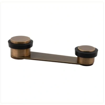 Image of Door Stop Swivel Retainer Adhesive Fixing or with Screw+Dowel for Doors up to 50 mm Thick Brass EVI Herrajes (Laton Aged Leather Black Rubber)