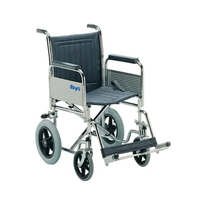 Image of Days Transit Wheelchair, 40cm (16&quot;), Chrome Plated Steel Frame, Detachable Armrests &amp; Swing Away Footrests, Wipe Clean Seat, Folding Back for Transport, (Eligible VAT relief in the UK)
