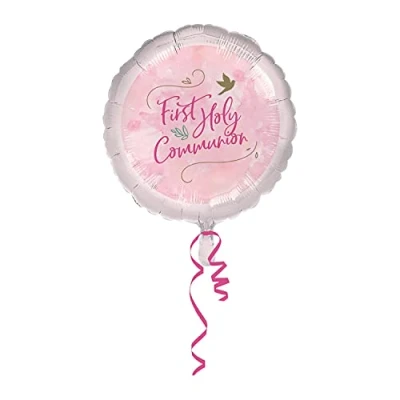 Image of Amscan 4124701 Pink First Holy Communion Round Foil Balloon 18&quot;