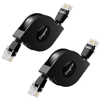 Image of Fasgear Cat 6 Ethernet Cable, Retractable Network Cable 10Gbps 1MHz 250MHz RJ45 Connector Works for Modem Router, PC, Laptop, PS2 and More (2 Pcs Black)