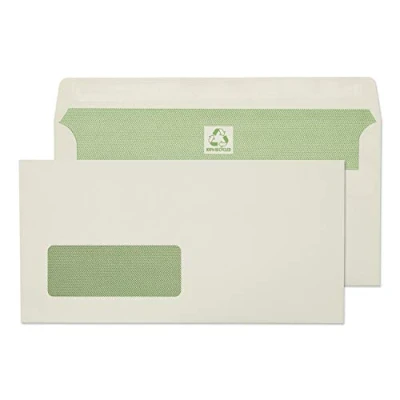 Image of Blake Purely Environmental DL 110 x 220 mm 35 90 gsm Flora Recycled Window Self Seal Wallet Envelopes (RE4360) Natural White Pack of 500