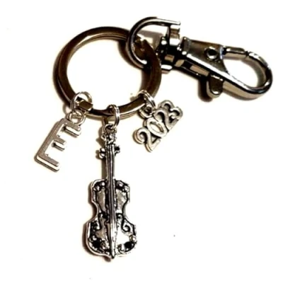 Image of SILVER KNIGHT Violin Key Ring, Personalized Music Teacher Keyring, Initial Keychain, Musician Gift Bag