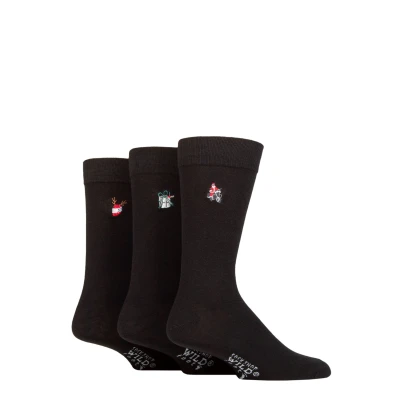 Image of Mens 3 Pair SOCKSHOP Wildfeet Embroidered Socks Christmas UK 7 11