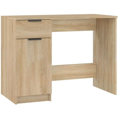 Image of vidaXL Modern Office Desk in Sonoma Oak Durable Engineered Wood, Features Drawer and Compartments for Organized Storage, Easy Assembly, Safe Design, Ideal Living Room, Bedroom,