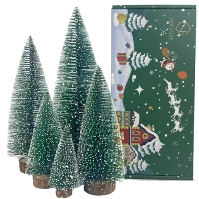 Image of NotiGat 5pcs Small Christmas Tree Tabletop Decor Mini Trees for Decoration Wooden Xmas Bottle Brush Village Holiday Party（4/6/8/10/12 inch）
