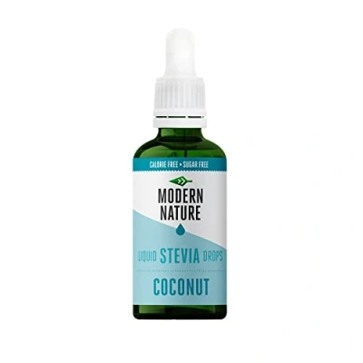 Image of Modern Nature Coconut Flavour Drops Liquid Stevia Sweetner Zero Calorie Sugar Free Coffee Syrup Alternative for Flavoured Coffee, Protein Powder, Yoghurt, Tea Vegan, Keto Sweetener 50ml