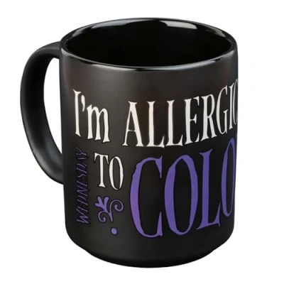 Image of Grupo Erik Wednesday I&#039;m Allergic to Color Ceramic Mug 35 cl / 350 ml 11,8 oz 3.74 x 3.15 inches 9.5 8 cm Coffee Tea Cool Gifts Addams