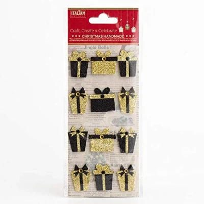 Image of Black Gold Glitter Presents Christmas Craft Decorations (Pack of 12)