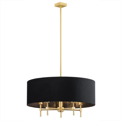 Image of Abbano Cylindrical Pendant Ceiling 5 Light Black, Brushed Brass