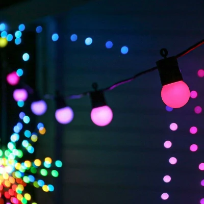 Image of Twinkly Festoon 20 LED RGB, Light Chain with Bulbs, Multicolor RGB Outdoor and Indoor Lights, Compatible Alexa, Google Home, Gaming IP44, Controlled by App, Black Cable, 10m
