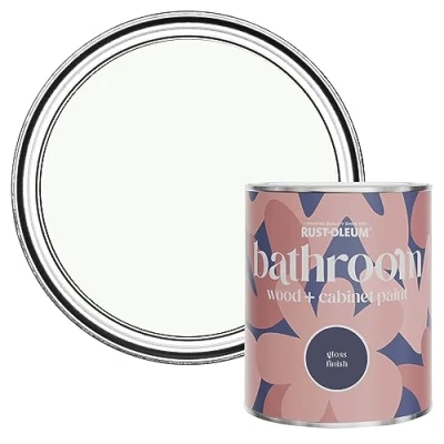 Image of Rust Oleum White Moisture Resistant Bathroom Wood and Cabinet Paint in Gloss Finish Still 750ml