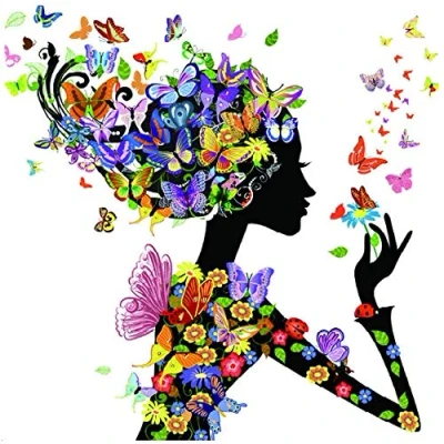 Image of OWN4B Cross Stitch Kits Stamped, Girl and Colorful Butterflies Printed Pattern 11CT 14.2x14.2 inch DIY Embroidery Kit (Girl)