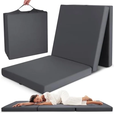 Image of Beautissu Campix Folding Mattress 120x195 cm Anthracite Fold Up Floor 7 thick as Z Bed or Futon Guest with Velcro Straps for Transport