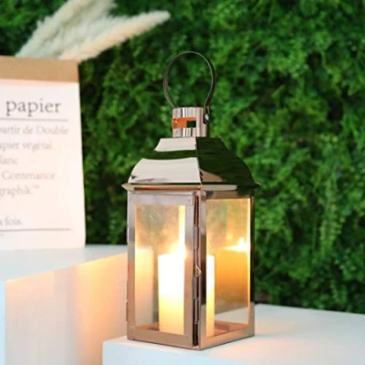 Image of JHY DESIGN Stainless Steel Lanterns for Candle, 31.5cm High Candle with Tempered Glass Outdoor Garden Indoor Parties Weddings Vintage Hanging (Rose Gold)