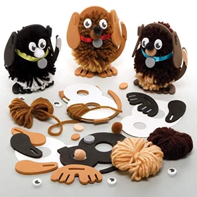 Image of Baker Ross FE365 Dog Craft Pom Kits Pack of 3, Childrens Art Make Your Own Fluffy Friend