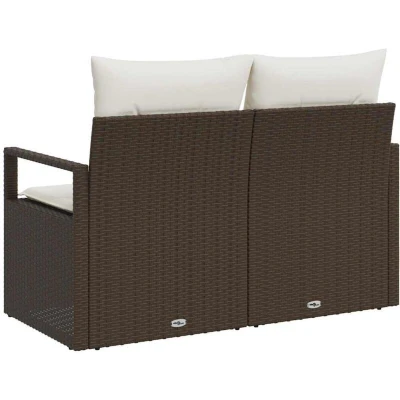 Image of vidaXL 2 Seater Garden Sofa with Cushions Brown Poly Rattan