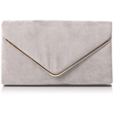Image of Swanky Swans Women&#039;s Oscar Envelope Suede Velvet Party Prom Clutch Bag Grey (Grey) ,4x12x22 cm (W x H L)