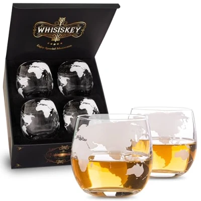 Image of WHISISKEY Whiskey Glass Set Gift Sets for Men Whisky Birthday Gifts Rum Tumblers Mens with 4 Glasses, Accessories