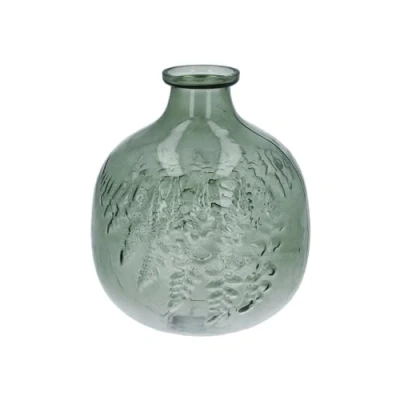 Image of Gisela Graham Green Glass Fern Impression Ball Vase, Small