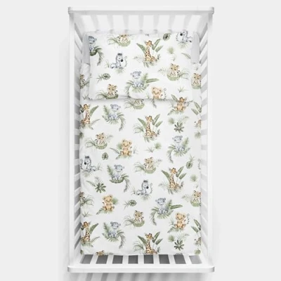 Image of 2 Piece Baby Kids Bedding Set 120x90 cm Duvet Cover &amp; Pillowcase for Toddler Cot (Safari)
