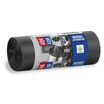 Image of ANNA ZARADNA ST AZ 010530 Rubbish Bags Tear Resistant Super Strong 35 L Pack of 15 for Household Waste Office Made Thick LDPE Regranulate Film Colour: Black
