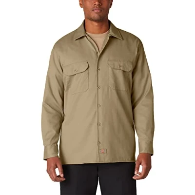 Image of Dickies Men&#039;s Short Sleeve Work Workwear Shirt, Beige (Khaki), XXX Large