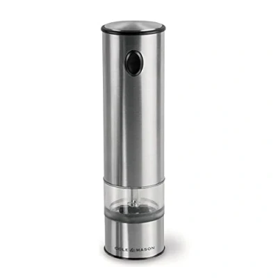 Image of Cole &amp; Mason Battersea Electric Salt and Pepper Mill, Adjustable Ceramic Grind Mechanism Stainless Steel/Acrylic, 210 mm, Single, Includes 1 x or Grinder