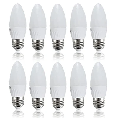 Image of MiniSun Pack of 10 Thermal Plastic 4w High Power LED ES E27 40w Replacement Frosted Opal Candle Bulbs 3000K Warm White