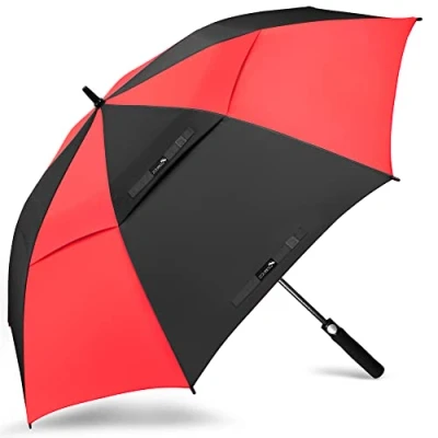 Image of ZOMAKE Large Golf Umbrella Windproof Strong 62 Inch Big Golfing Umbrellas Double Canopy Vented For Men Extra Oversize Umberella&#039;s With Strap(Black/Red)