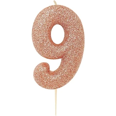 Image of Anniversary House Age 9 Glitter Numeral Moulded Pick Candle Rose Gold