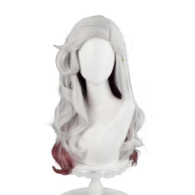 Image of Game Cosplay Wig Silver White Mix Red Hair Long Curly Heat Resistant Halloween Costume Party