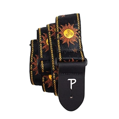 Image of Perri’s Leathers Ltd. Guitar Strap Nylon Jacquard Hello Sunshine Black Adjustable For Acoustic/Bass/Electric Guitars Made in Canada (TWS 7008)