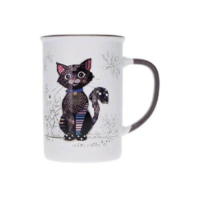 Image of Kiub Large Mug with Animals Black Cat Sitting Quietly Fine Porcelain Material Capacity 360 ml