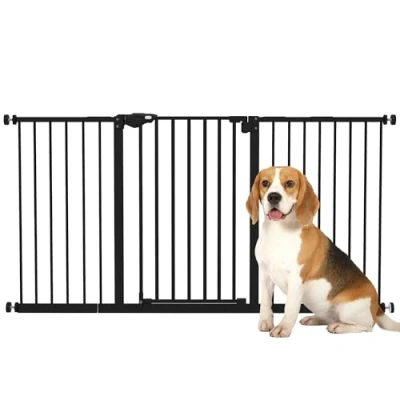 Image of PawHut Dog Gate Stair Pressure Fit Pets Barrier Auto Close for Doorway Hallway, 74 148cm Wide Adjustable, Black