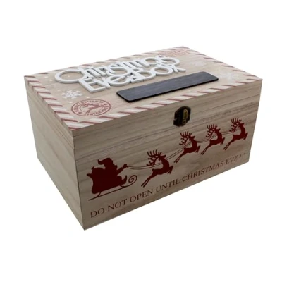 Image of Festive Productions Wooden Christmas Eve Delivery Box with Name Plate to Personalise Xmas Gift Decoration Elf Arrival Santa 30cm