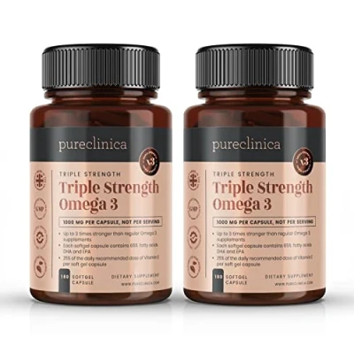 Image of Pureclinica Triple Strength Omega 3 1000mg x 360 Capsules (2 Bottles of 180) 12 months supply