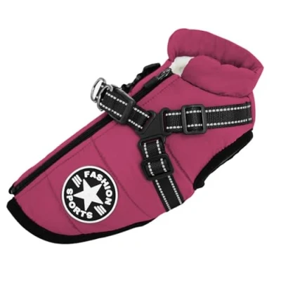 Image of Dog Winter Jacket,Winter Coat Warm Fleece Waterproof Jacket, Adjustable with Harness, Zipper Reflective for Medium, Large Dogs L
