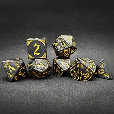 Image of Bescon Giant Fire Patterned DND Dice Set 1 Inch (25MM) Black Rock, Oversized D&amp;D for Dungeons and Dragons Role Playing Games