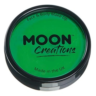 Image of Moon Creations Pro Face &amp; Body Makeup Bright Green 36g Professional Colour Paint Cake Pots For Painting Kids, Adults, Fancy Dress, Festivals, Halloween