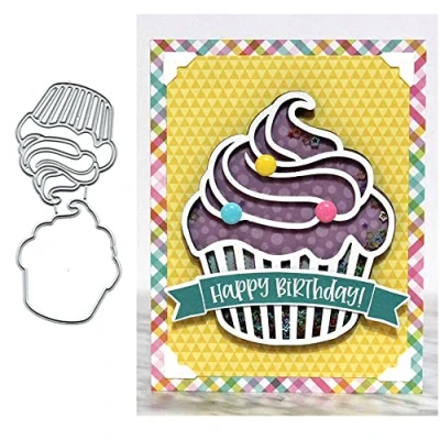 Image of Cupcake Shaker Metal Die Cuts,Birthday Cake Party Ice Cream Cutting Dies Cut Stencils DIY Scrapbooking Decorative Embossing Paper Card Making