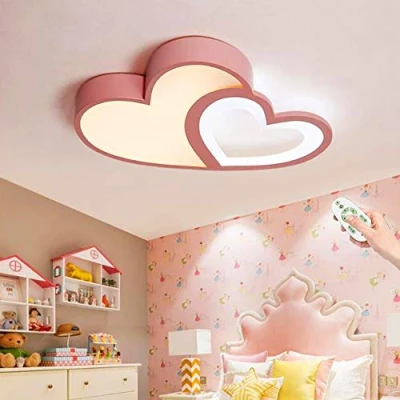 Image of FUMIMID LED Children&#039;s Lights Cartoon Modern Ceiling Lamps Heart Shaped Design Acrylic Lampshade Light for Bedroom Living Room Dimmable with Remote Control Girl&#039;s Chandeliers,Pink