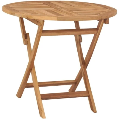 Image of vidaXL Folding Garden Table Solid Teak Wood Round Outdoor Picnic Camping Easy to Clean and Store Durable Weather Resistant Furniture Brown (85 x 76 cm)