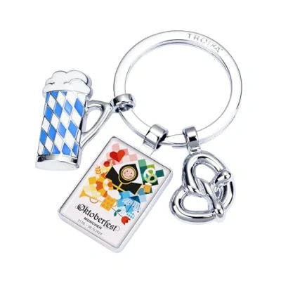 Image of TROIKA Oktoberfest 2024 Key Ring with 3 Pendants Beer Mug Measure Pretzel Gift as Souvenir Munich Oktoberfest, Silver Tone, Multi, 6,5 x 6 0,5 cm
