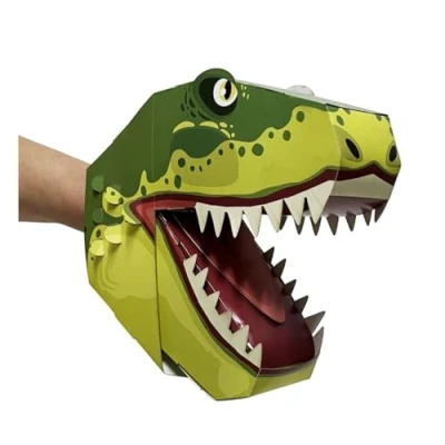 Image of Fiesta Crafts T Rex 3D Dinosaur Hand Puppet Craft Kit Colourful &amp; Easy to Assemble Dino Complete Arts and Set Improve Motor Skills, Creativity, Imagination
