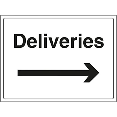 Image of V Safety Deliveries, Arrow Right Sign 400mm x 300mm Self Adhesive Vinyl