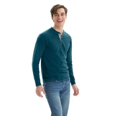 Image of Hanes Men&#039;s O5719 henley shirts, Petro Teal, M UK